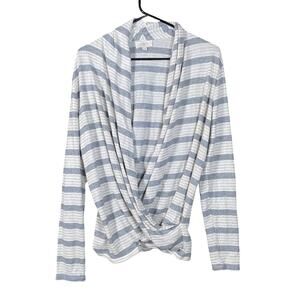 LOFT Outlet Womens Top White Gray Deep V Neck Wrap Long Sleeve Stretch M